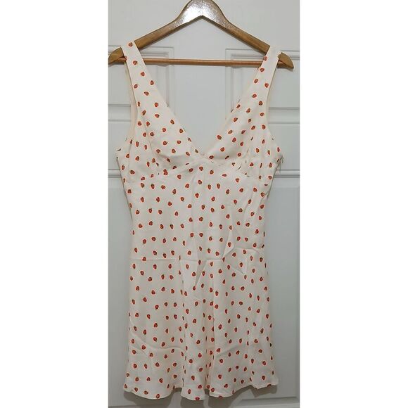 Zara women medium mini flare slip dress beige cream red strawberry viscose silk - Picture 1 of 10